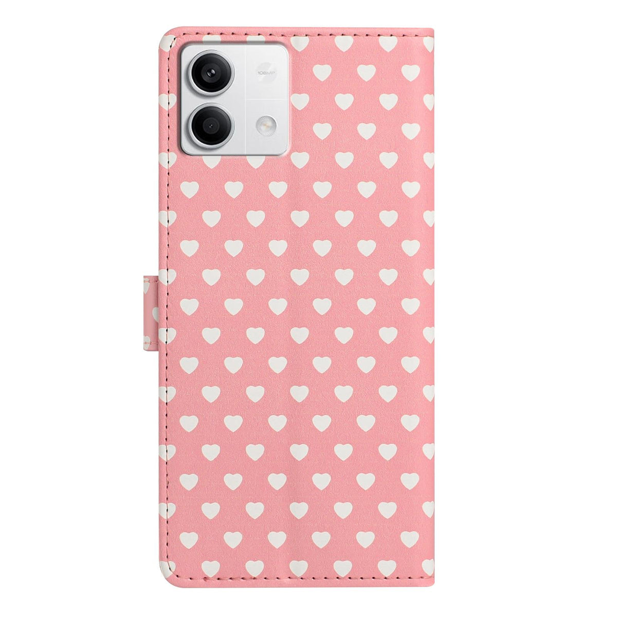 For Redmi Note 13 Hearts Pattern Buckle Vegan Leather Phone Case with Strap - Pink Hearts - EDA009718712B