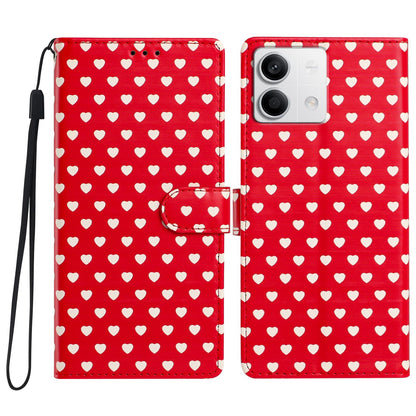 For Redmi Note 13 Hearts Pattern Buckle Vegan Leather Phone Case with Strap - Red Hearts - EDA009718712C