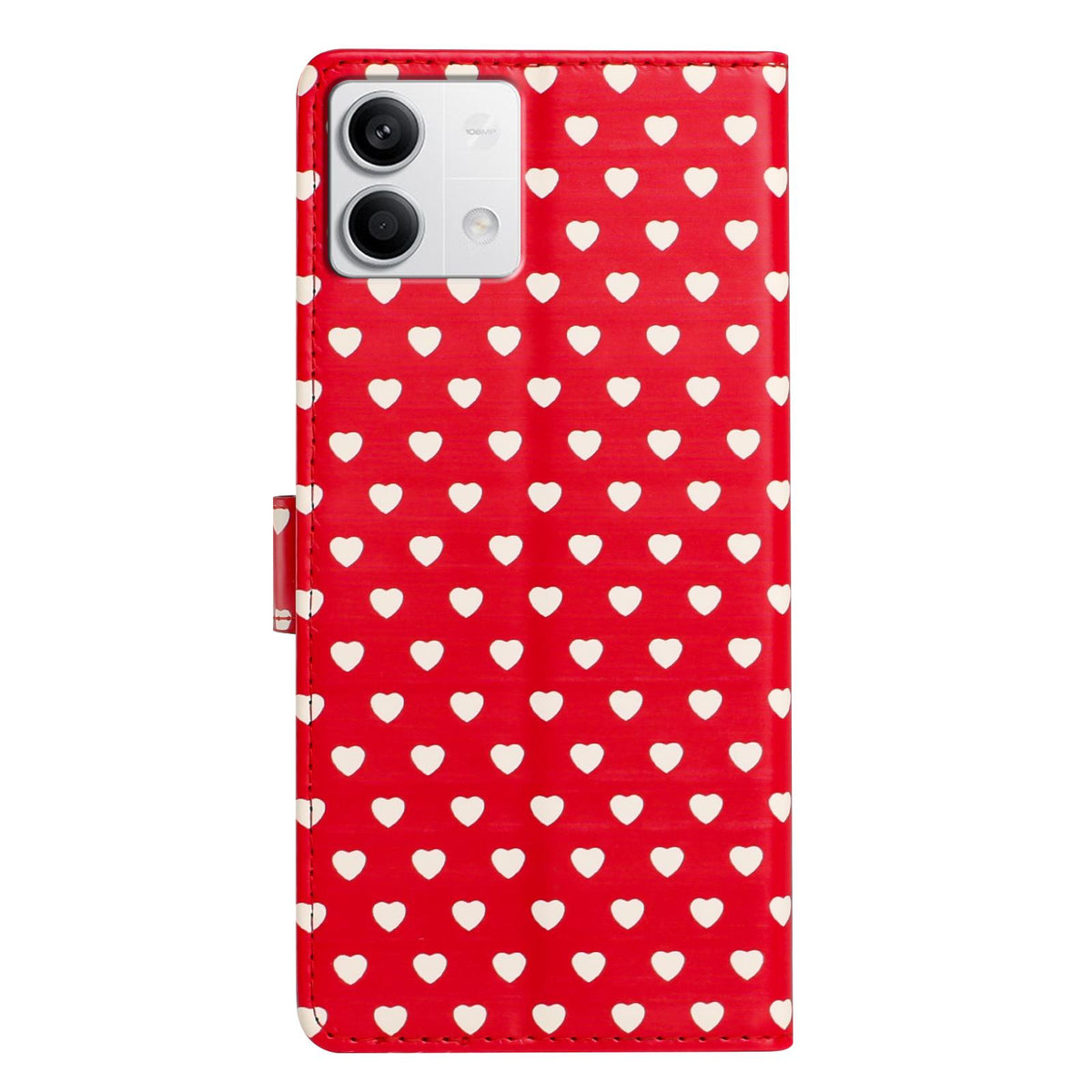 For Redmi Note 13 Hearts Pattern Buckle Vegan Leather Phone Case with Strap - Red Hearts - EDA009718712C