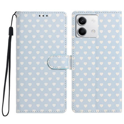 For Redmi Note 13 Hearts Pattern Buckle Vegan Leather Phone Case with Strap - Blue Hearts - EDA009718712E