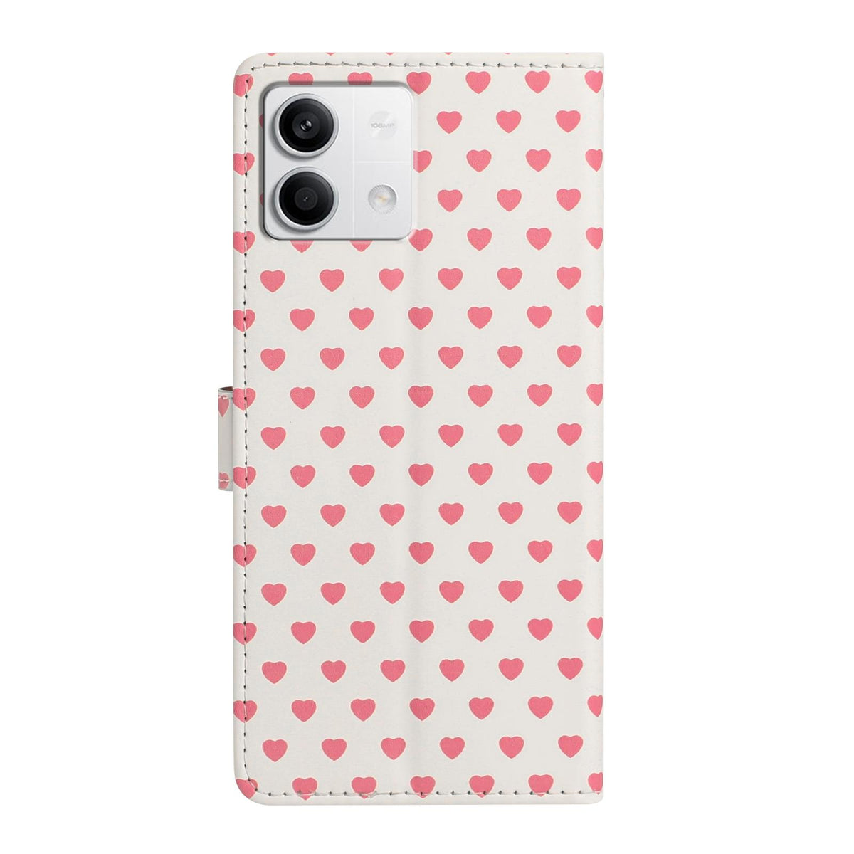 For Redmi Note 13 Hearts Pattern Buckle Vegan Leather Phone Case with Strap - Beige Hearts - EDA009718712F