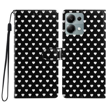 For Redmi Note 13 Pro 4G Hearts Pattern Buckle Vegan Leather Phone Case with Strap - Black Hearts - EDA009718713A