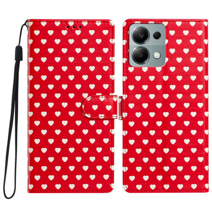 For Redmi Note 13 Pro 4G Hearts Pattern Buckle Vegan Leather Phone Case with Strap - Red Hearts - EDA009718713C
