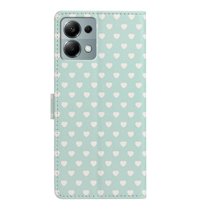 For Redmi Note 13 Pro 4G Hearts Pattern Buckle Vegan Leather Phone Case with Strap - Mint Green Hearts - EDA009718713D