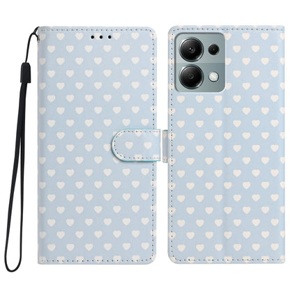 For Redmi Note 13 Pro 4G Hearts Pattern Buckle Vegan Leather Phone Case with Strap - Blue Hearts - EDA009718713E