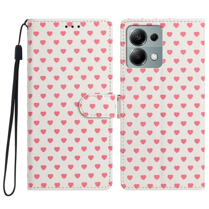 For Redmi Note 13 Pro 4G Hearts Pattern Buckle Vegan Leather Phone Case with Strap - Beige Hearts - EDA009718713F