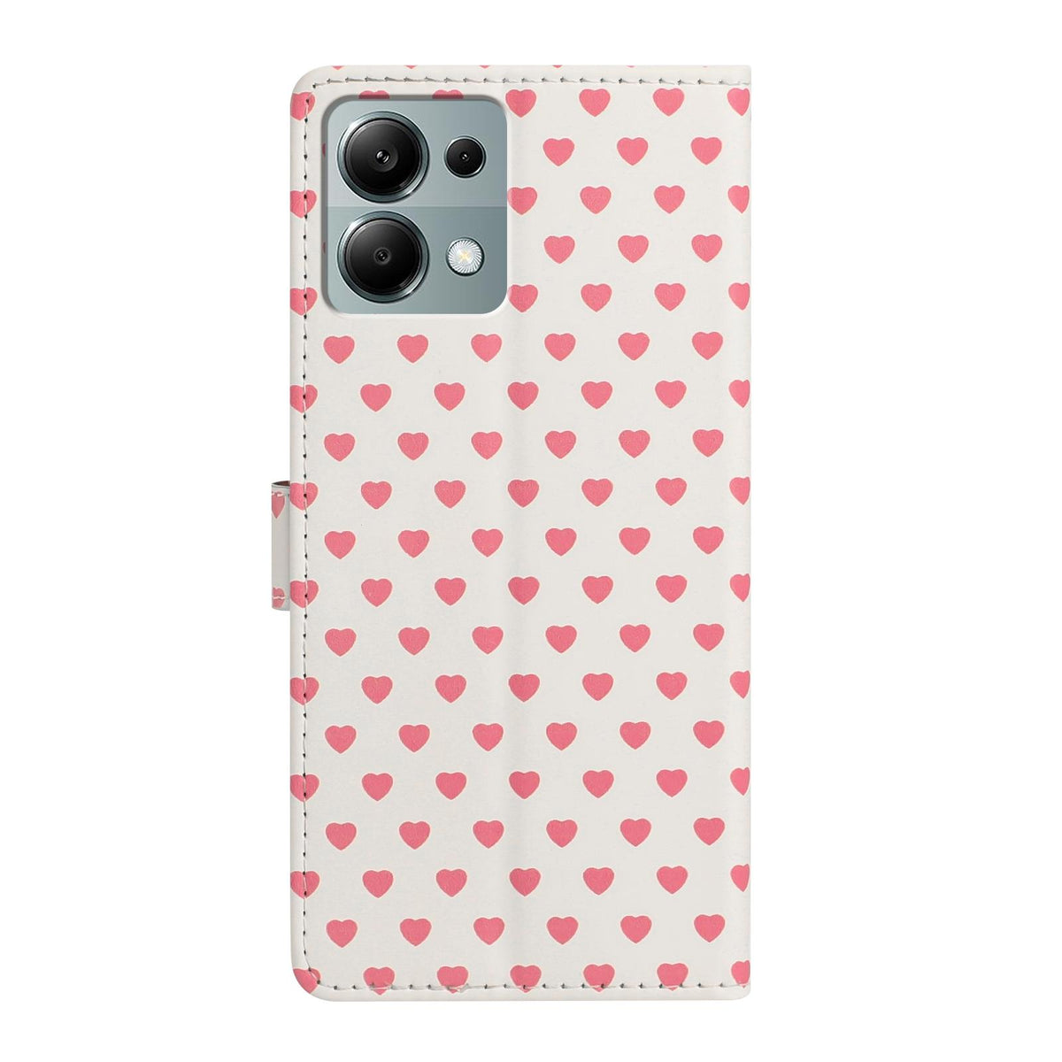 For Redmi Note 13 Pro 4G Hearts Pattern Buckle Vegan Leather Phone Case with Strap - Beige Hearts - EDA009718713F