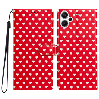 For Redmi Note 13 Pro+ Hearts Pattern Buckle Vegan Leather Phone Case with Strap - Red Hearts - EDA009718715C