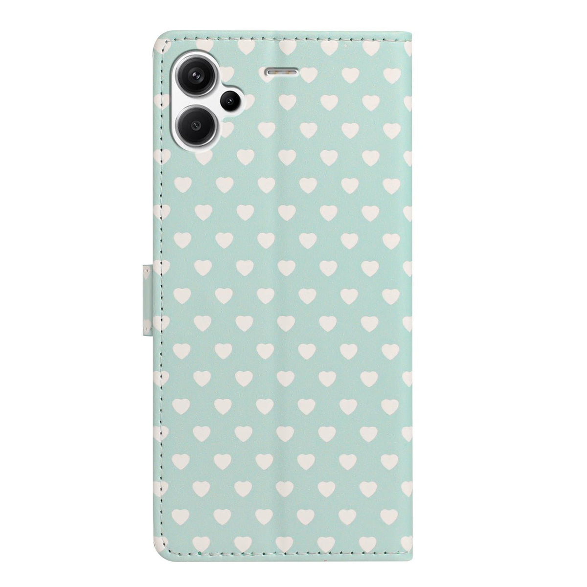 For Redmi Note 13 Pro+ Hearts Pattern Buckle Vegan Leather Phone Case with Strap - Mint Green Hearts - EDA009718715D
