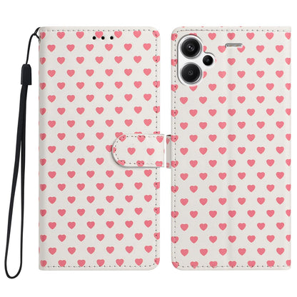 For Redmi Note 13 Pro+ Hearts Pattern Buckle Vegan Leather Phone Case with Strap - Beige Hearts - EDA009718715F
