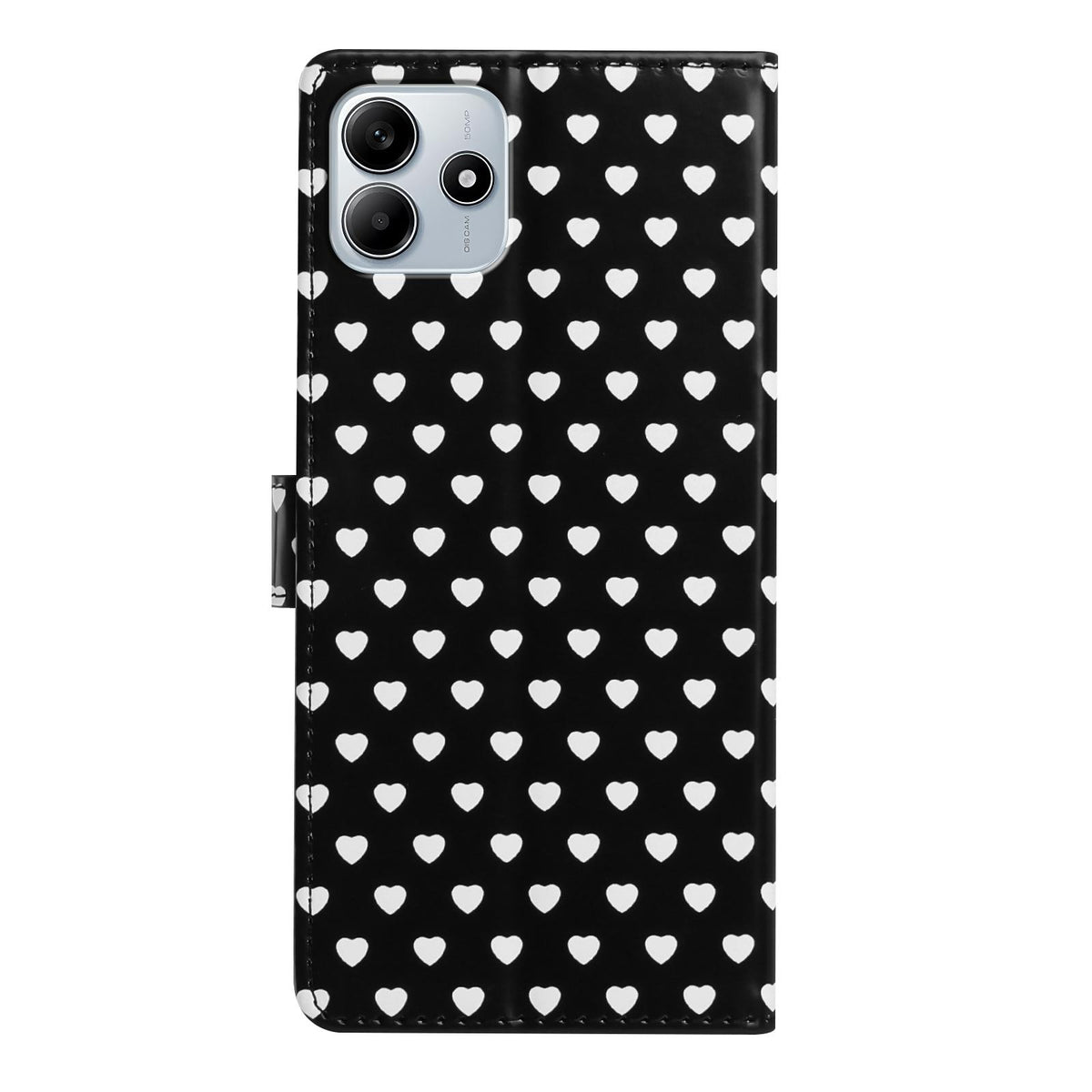 For Redmi Note 14 5G Hearts Pattern Buckle Vegan Leather Phone Case with Strap - Black Hearts - EDA009718717A