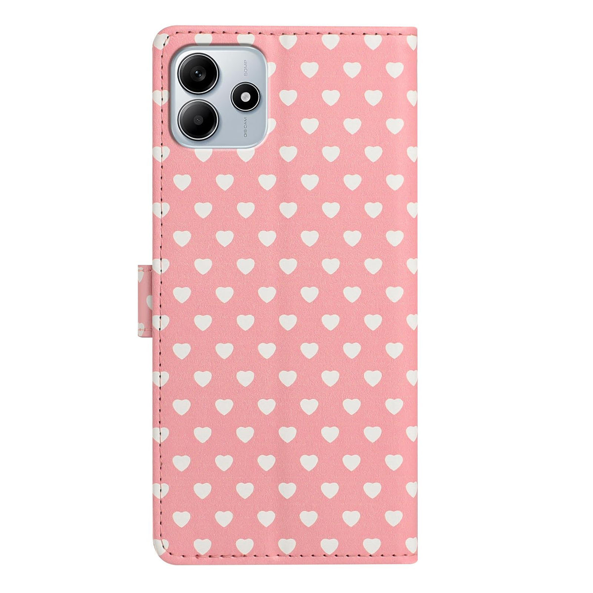 For Redmi Note 14 5G Hearts Pattern Buckle Vegan Leather Phone Case with Strap - Pink Hearts - EDA009718717B