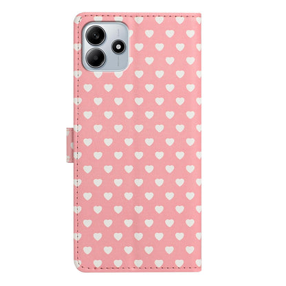 For Redmi Note 14 5G Hearts Pattern Buckle Vegan Leather Phone Case with Strap - Pink Hearts - EDA009718717B