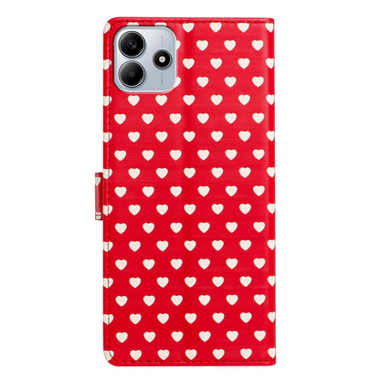 For Redmi Note 14 5G Hearts Pattern Buckle Vegan Leather Phone Case with Strap - Red Hearts - EDA009718717C