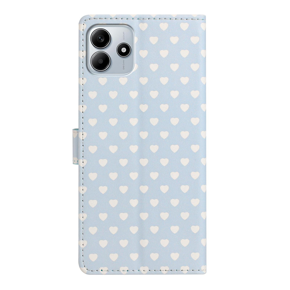 For Redmi Note 14 5G Hearts Pattern Buckle Vegan Leather Phone Case with Strap - Blue Hearts - EDA009718717E