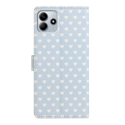 For Redmi Note 14 5G Hearts Pattern Buckle Vegan Leather Phone Case with Strap - Blue Hearts - EDA009718717E