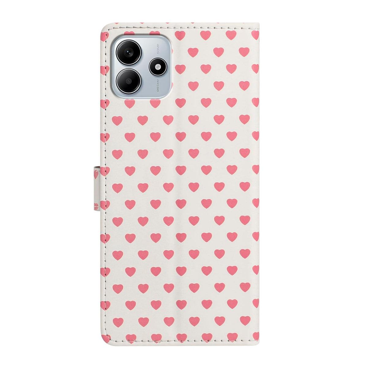 For Redmi Note 14 5G Hearts Pattern Buckle Vegan Leather Phone Case with Strap - Beige Hearts - EDA009718717F