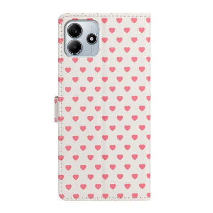 For Redmi Note 14 5G Hearts Pattern Buckle Vegan Leather Phone Case with Strap - Beige Hearts - EDA009718717F