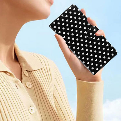 For Redmi 12C Hearts Pattern Buckle Vegan Leather Phone Case with Strap - Black Hearts - EDA009718718A