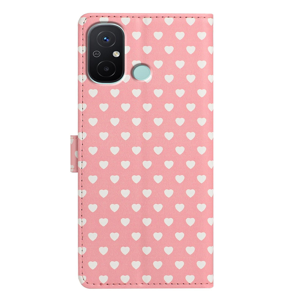 For Redmi 12C Hearts Pattern Buckle Vegan Leather Phone Case with Strap - Pink Hearts - EDA009718718B