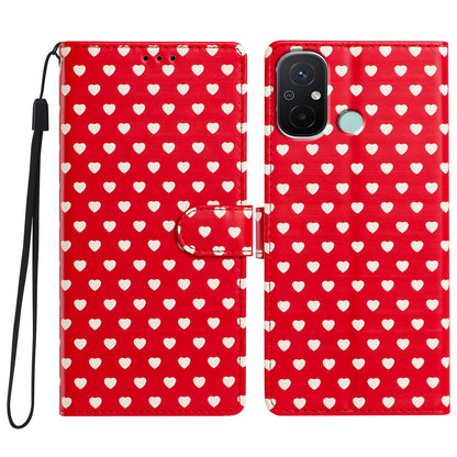 For Redmi 12C Hearts Pattern Buckle Vegan Leather Phone Case with Strap - Red Hearts - EDA009718718C