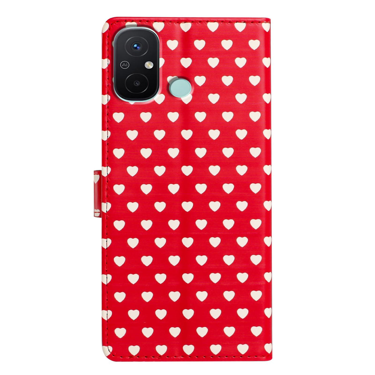 For Redmi 12C Hearts Pattern Buckle Vegan Leather Phone Case with Strap - Red Hearts - EDA009718718C