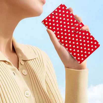 For Redmi 12C Hearts Pattern Buckle Vegan Leather Phone Case with Strap - Red Hearts - EDA009718718C