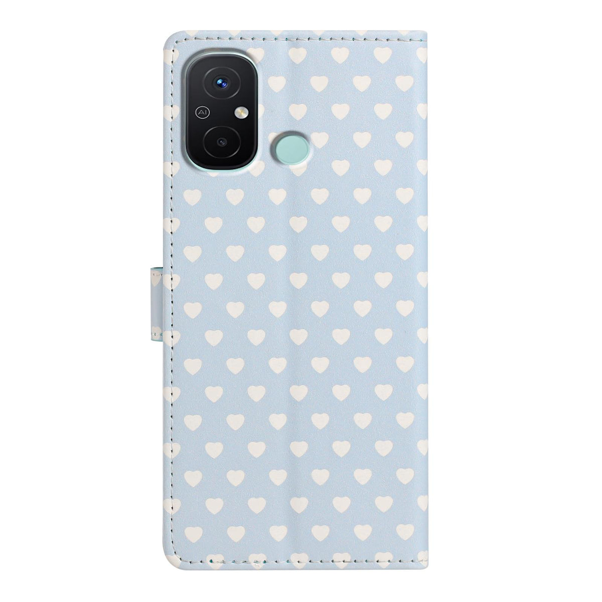 For Redmi 12C Hearts Pattern Buckle Vegan Leather Phone Case with Strap - Blue Hearts - EDA009718718E