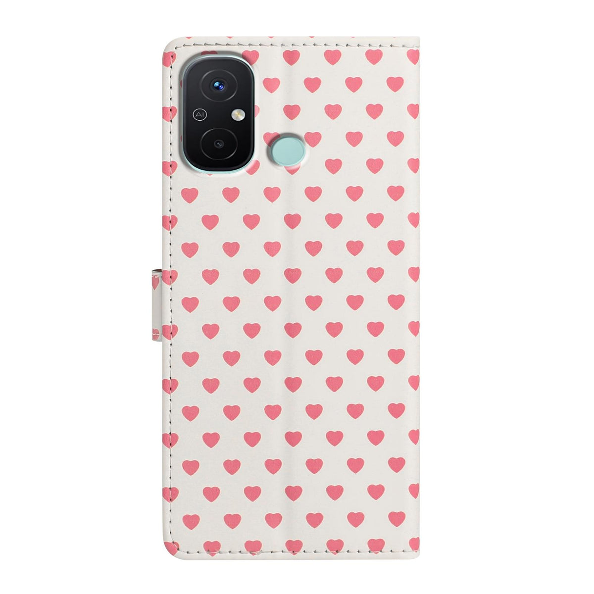For Redmi 12C Hearts Pattern Buckle Vegan Leather Phone Case with Strap - Beige Hearts - EDA009718718F