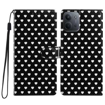 For Redmi 15C 5G / 4G EU 173mm Hearts Pattern Buckle Vegan Leather Phone Case with Strap - Black Hearts - EDA009718720A