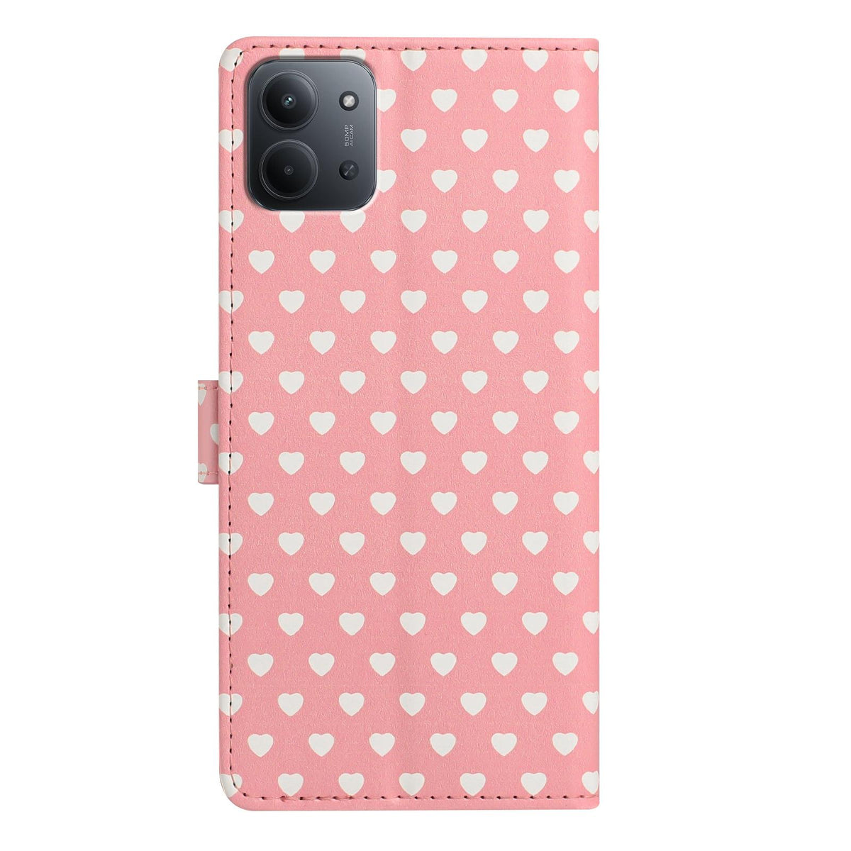 For Redmi 15C 5G / 4G EU 173mm Hearts Pattern Buckle Vegan Leather Phone Case with Strap - Pink Hearts - EDA009718720B