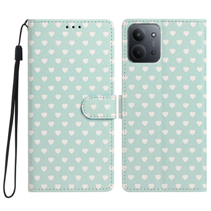 For Redmi 15C 5G / 4G EU 173mm Hearts Pattern Buckle Vegan Leather Phone Case with Strap - Mint Green Hearts - EDA009718720D