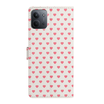 For Redmi 15C 5G / 4G EU 173mm Hearts Pattern Buckle Vegan Leather Phone Case with Strap - Beige Hearts - EDA009718720F