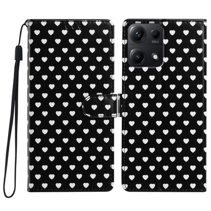 For Redmi Note 14S 4G Hearts Pattern Buckle Vegan Leather Phone Case with Strap - Black Hearts - EDA009718721A