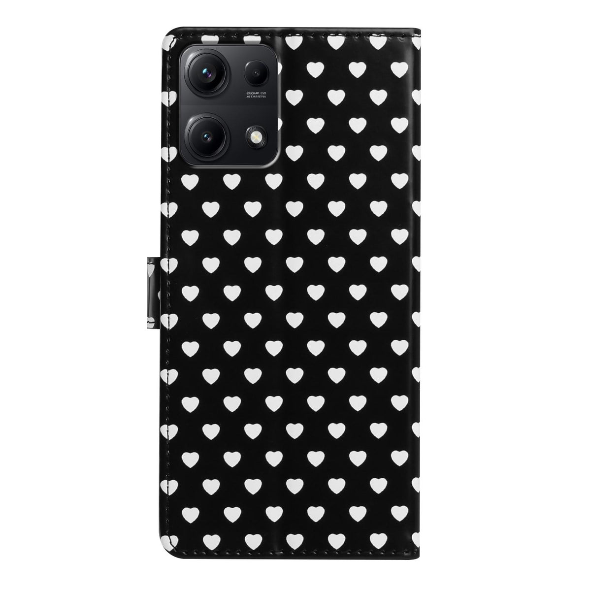 For Redmi Note 14S 4G Hearts Pattern Buckle Vegan Leather Phone Case with Strap - Black Hearts - EDA009718721A
