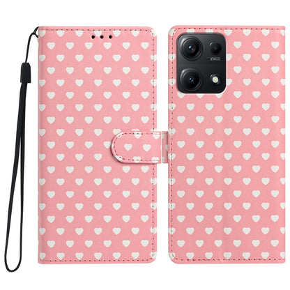 For Redmi Note 14S 4G Hearts Pattern Buckle Vegan Leather Phone Case with Strap - Pink Hearts - EDA009718721B