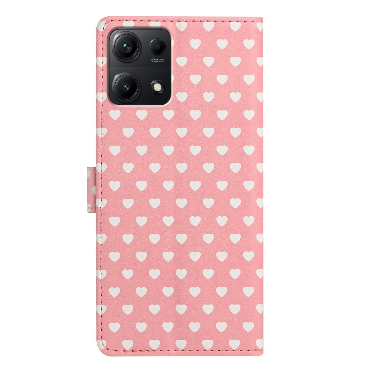 For Redmi Note 14S 4G Hearts Pattern Buckle Vegan Leather Phone Case with Strap - Pink Hearts - EDA009718721B