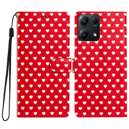 For Redmi Note 14S 4G Hearts Pattern Buckle Vegan Leather Phone Case with Strap - Red Hearts - EDA009718721C