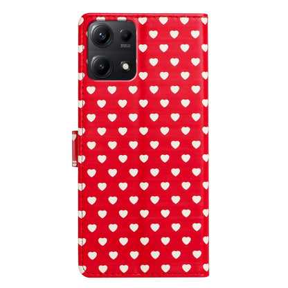 For Redmi Note 14S 4G Hearts Pattern Buckle Vegan Leather Phone Case with Strap - Red Hearts - EDA009718721C