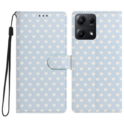 For Redmi Note 14S 4G Hearts Pattern Buckle Vegan Leather Phone Case with Strap - Blue Hearts - EDA009718721E