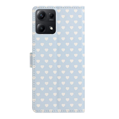 For Redmi Note 14S 4G Hearts Pattern Buckle Vegan Leather Phone Case with Strap - Blue Hearts - EDA009718721E