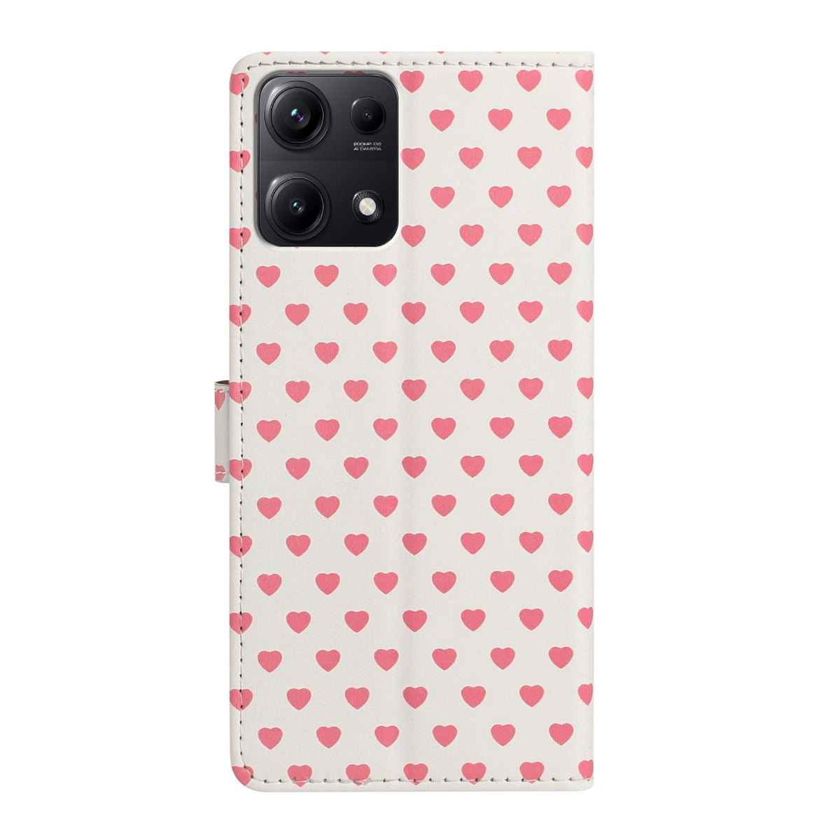 For Redmi Note 14S 4G Hearts Pattern Buckle Vegan Leather Phone Case with Strap - Beige Hearts - EDA009718721F
