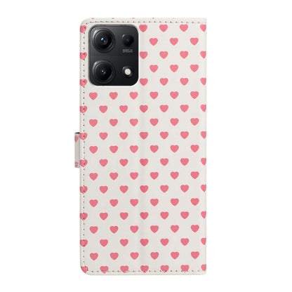For Redmi Note 14S 4G Hearts Pattern Buckle Vegan Leather Phone Case with Strap - Beige Hearts - EDA009718721F