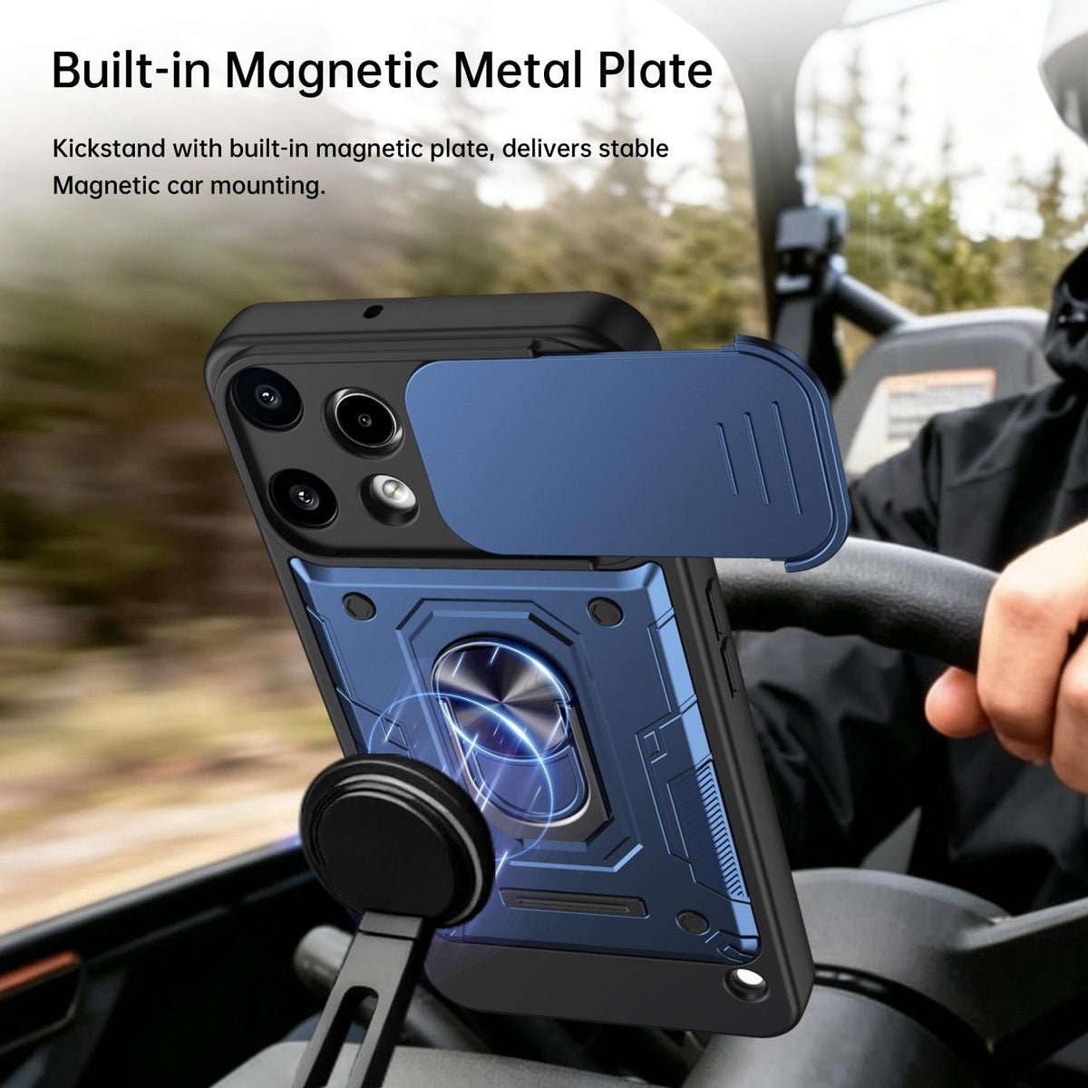For Nothing Phone 3a Lite Nanshan Armor Sliding Camshield Ring Holder Phone Case - Blue - EDA009719001B