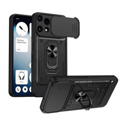 For Nothing Phone 3a Lite Nanshan Armor Sliding Camshield Ring Holder Phone Case - Black - EDA009719001C