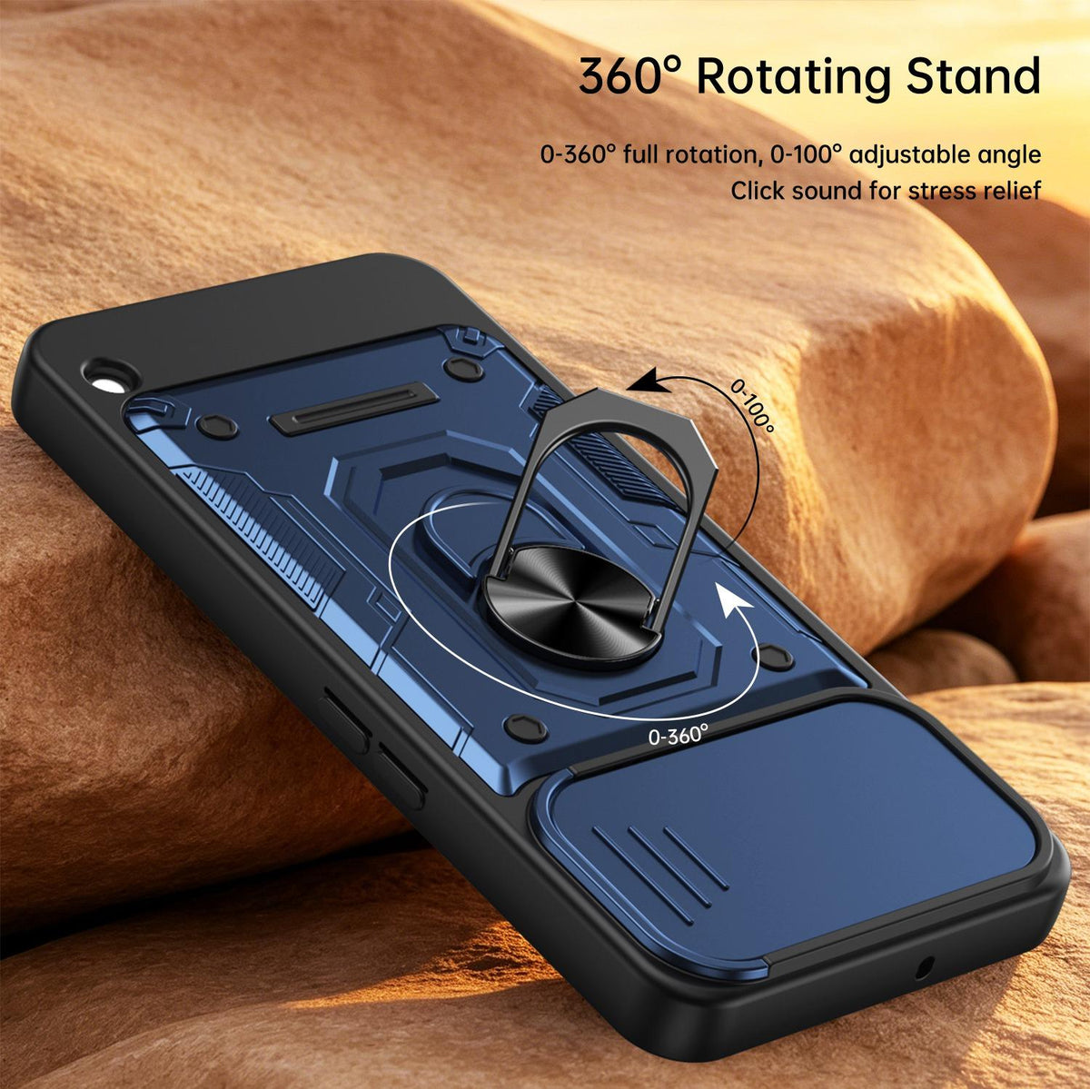 For Nothing Phone 3a Lite Nanshan Armor Sliding Camshield Ring Holder Phone Case - Black - EDA009719001C