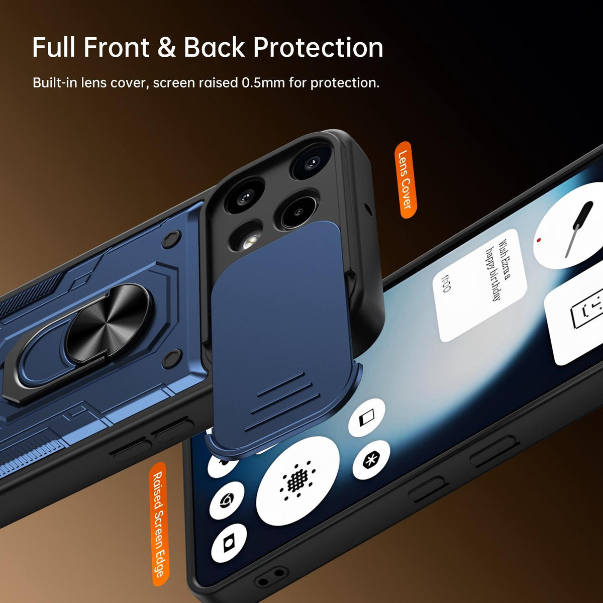 For Nothing Phone 3a Lite Nanshan Armor Sliding Camshield Ring Holder Phone Case - Black - EDA009719001C