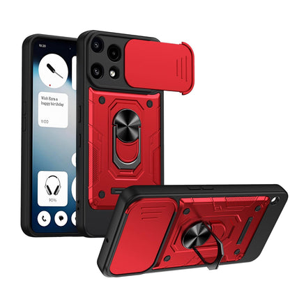 For Nothing Phone 3a Lite Nanshan Armor Sliding Camshield Ring Holder Phone Case - Red - EDA009719001D