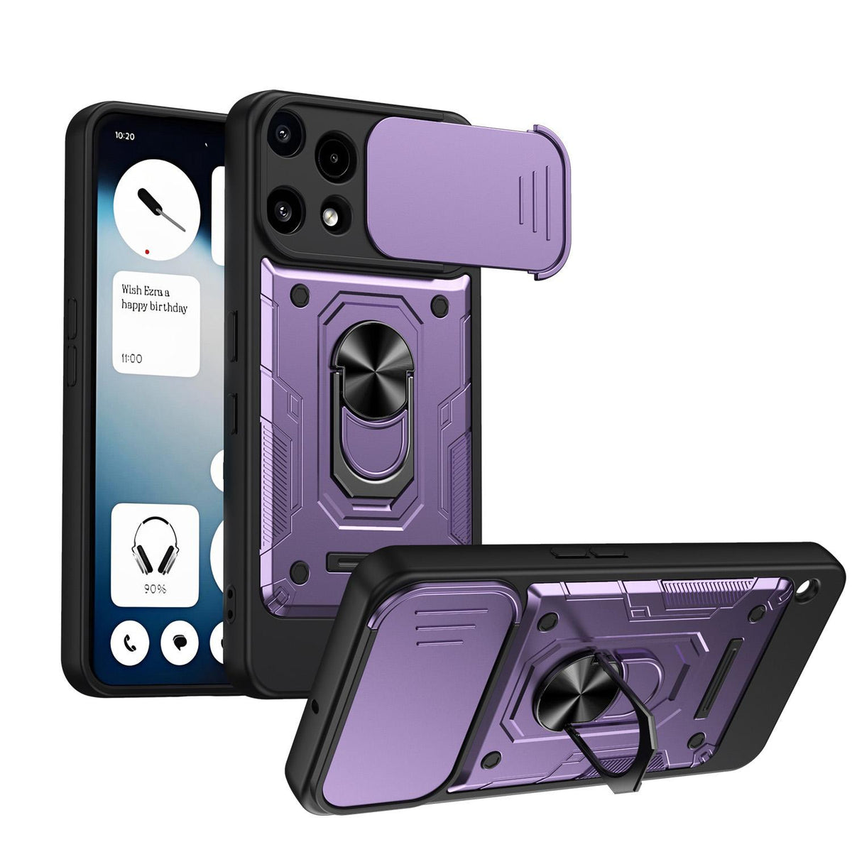 For Nothing Phone 3a Lite Nanshan Armor Sliding Camshield Ring Holder Phone Case - Purple - EDA009719001E