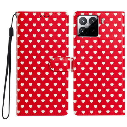 For Xiaomi 15S Pro Hearts Pattern Buckle Vegan Leather Phone Case with Strap - Red Hearts - EDA009719506C